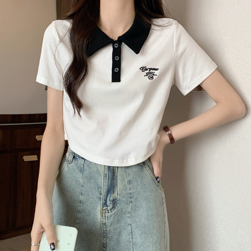 Summer embroidery T-shirt short sleeve tops for women