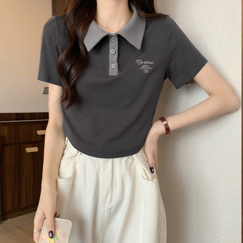 Summer embroidery T-shirt short sleeve tops for women