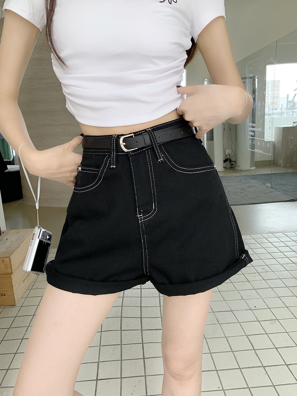 Korean style denim wide leg pants all-match shorts