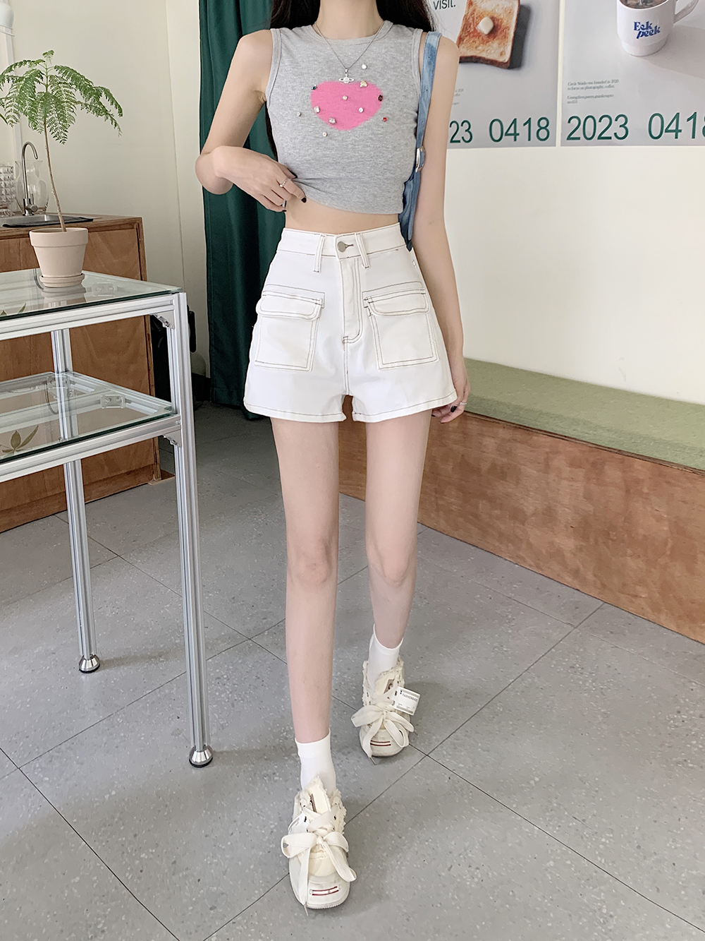 Straight Korean style shorts wide leg short jeans