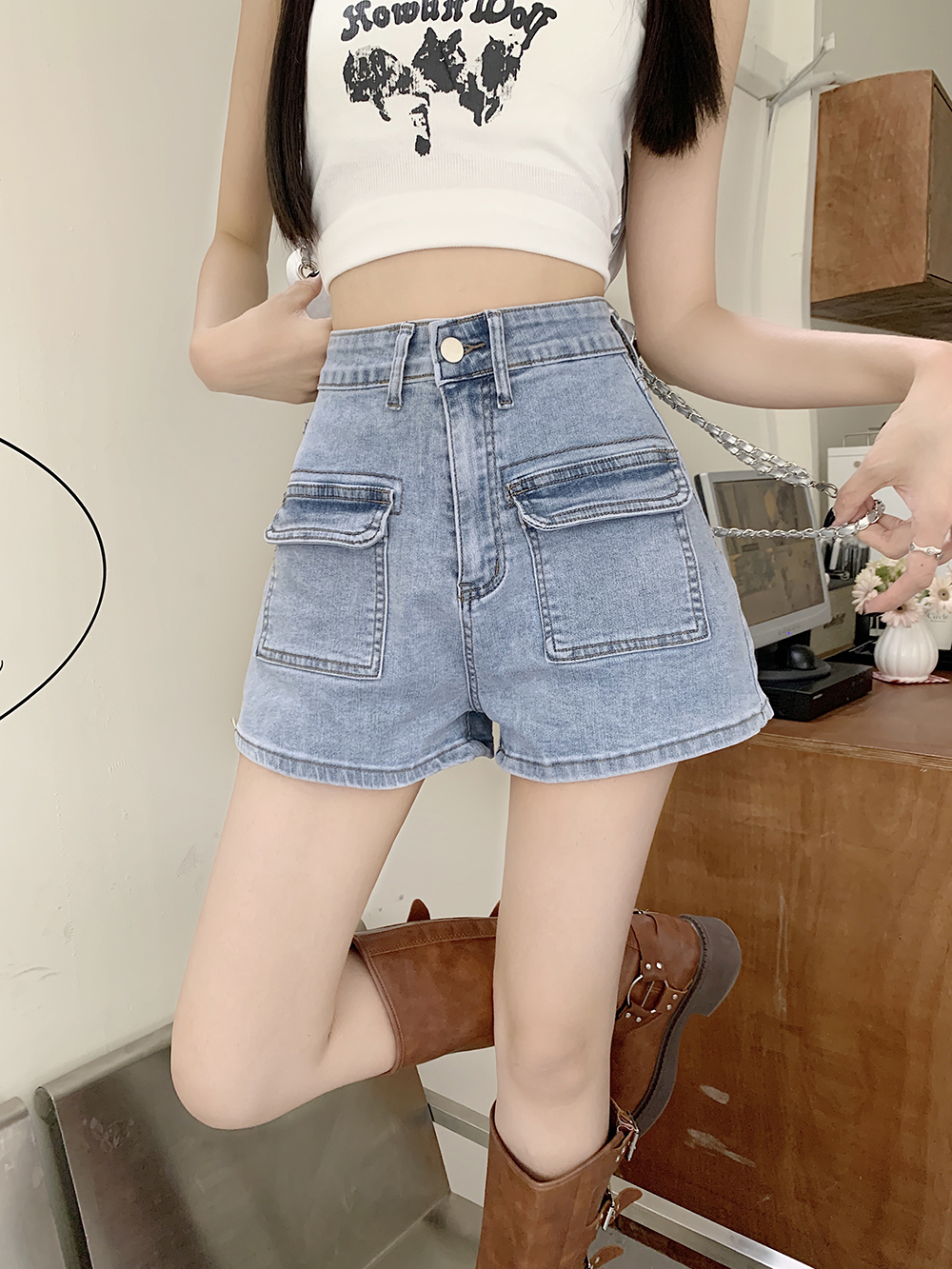 Straight Korean style shorts wide leg short jeans
