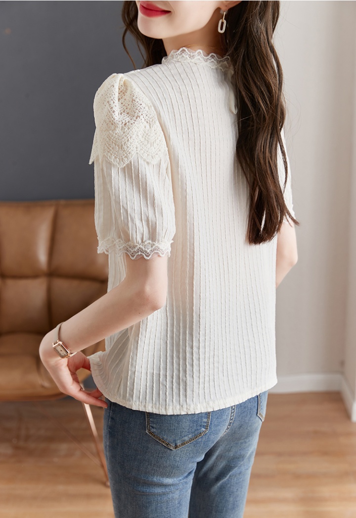 Puff sleeve lace summer all-match round neck small shirt