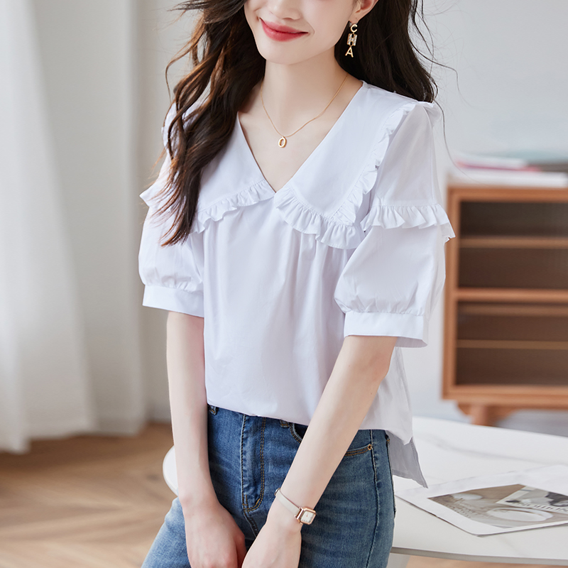 Loose short sleeve small shirt splice tops for women