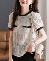 Short sleeve round neck shirt lace shirts for women