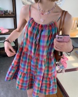 Doll colors plaid adjustable sleeveless mixed colors dress