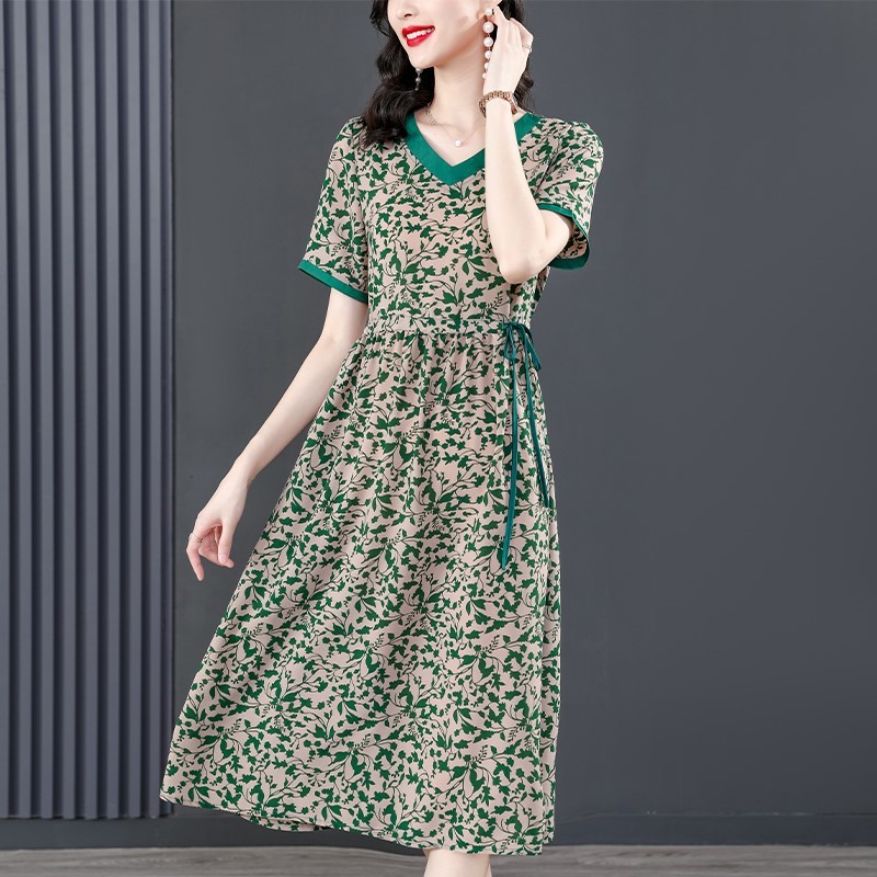 Cotton linen chiffon silk summer dress for women