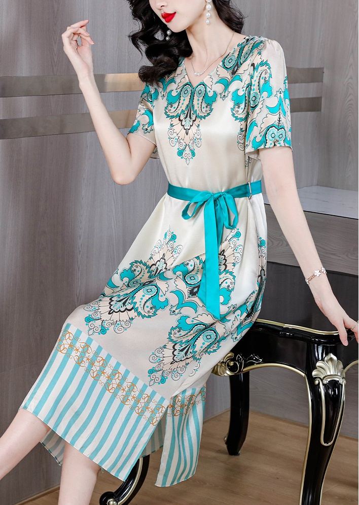 Real silk short sleeve silk colors loose dress