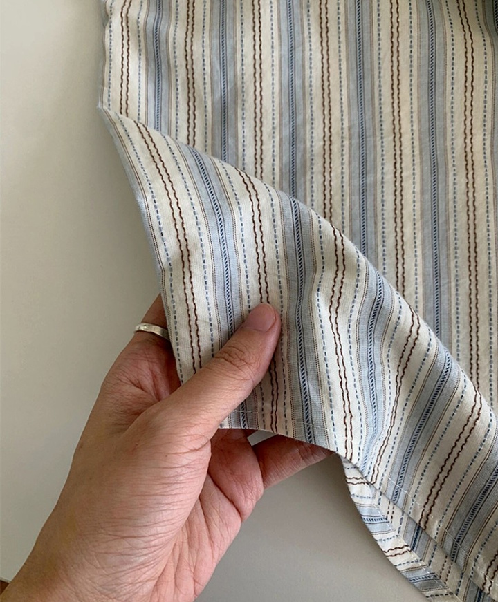 Thin stripe retro shirt loose summer tops for women