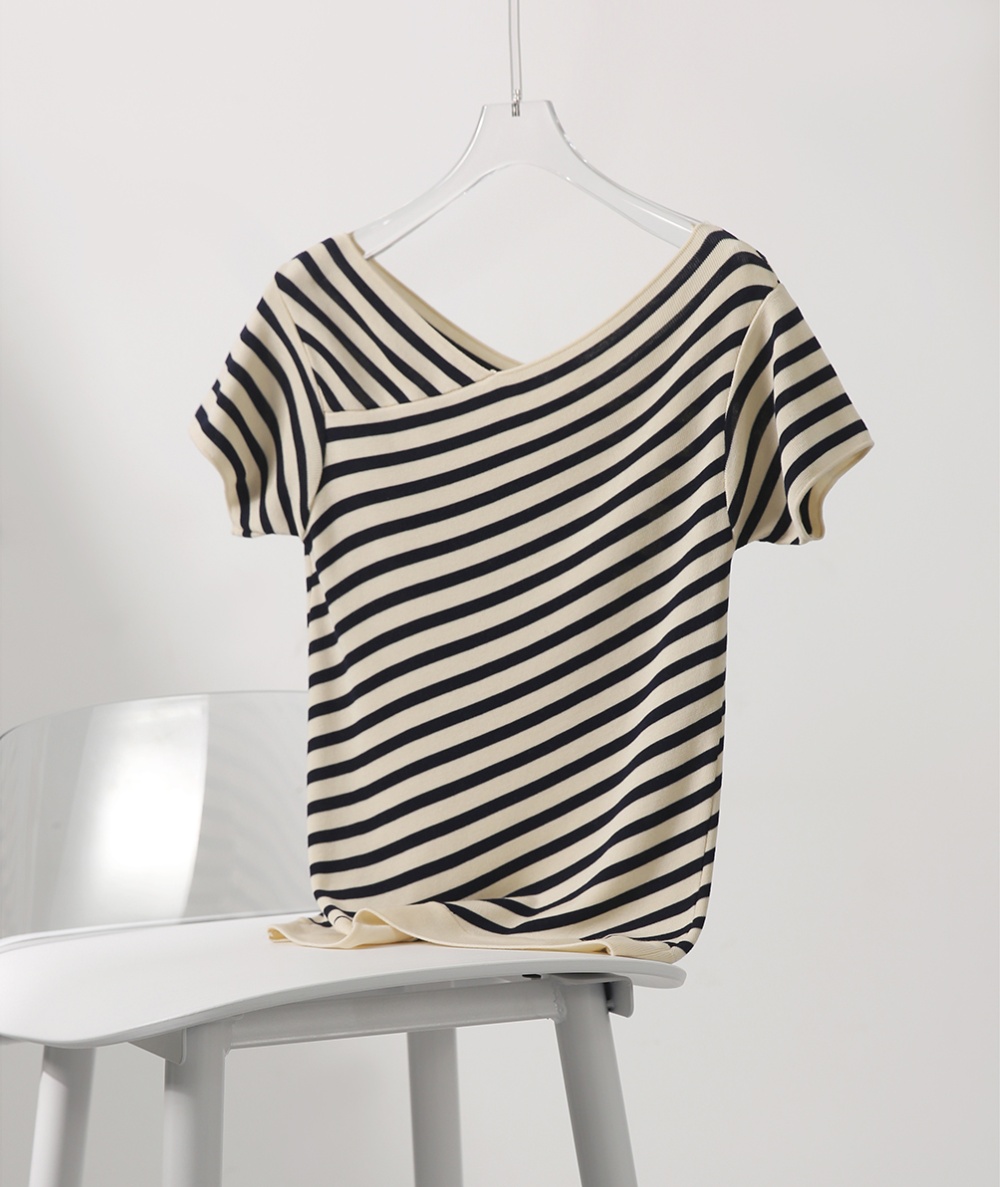 Short sleeve stripe tops cool France style T-shirt