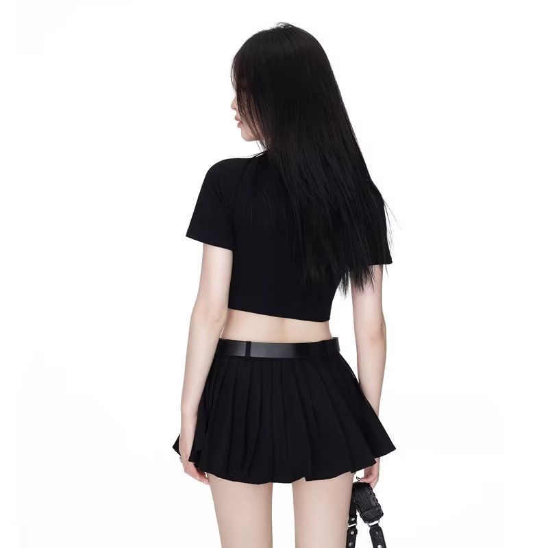 Tight summer black T-shirt spicegirl short slim tops