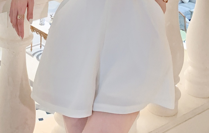 Halter short white jumpsuit sleeveless chain wide leg pants