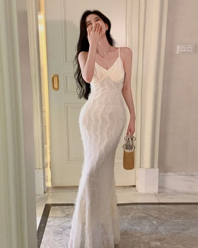 Korean style slim France style long dress mermaid splice dress