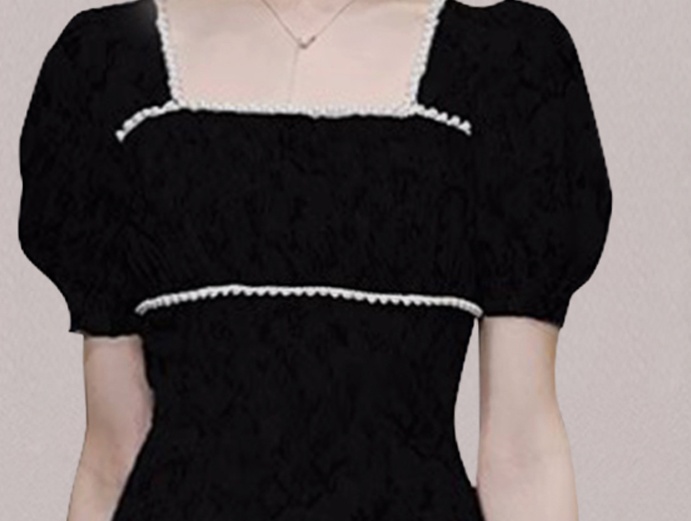 Pinched waist temperament black slim dress for women