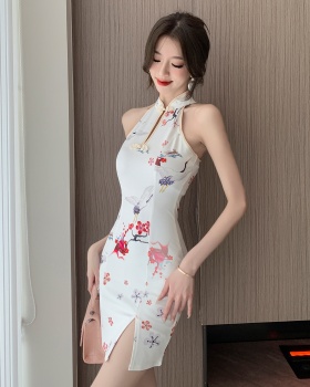 Slim split package hip dress summer Chinese style sexy T-back