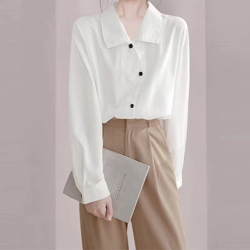 Spring and autumn temperament tops white unique shirt