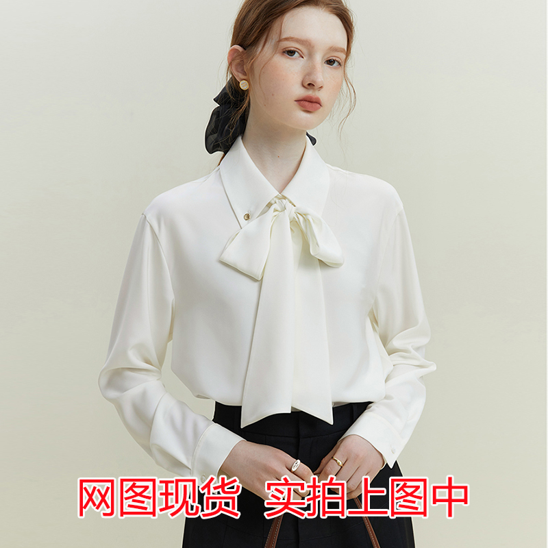 Temperament bow streamer chiffon long sleeve shirt for women