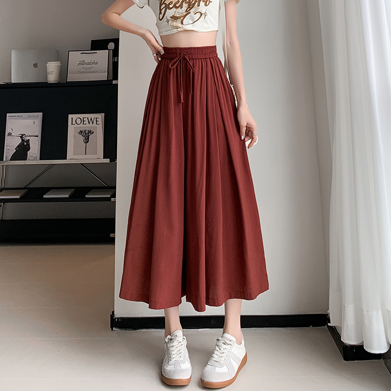 Wide leg Casual cropped pants ice silk culottes for women