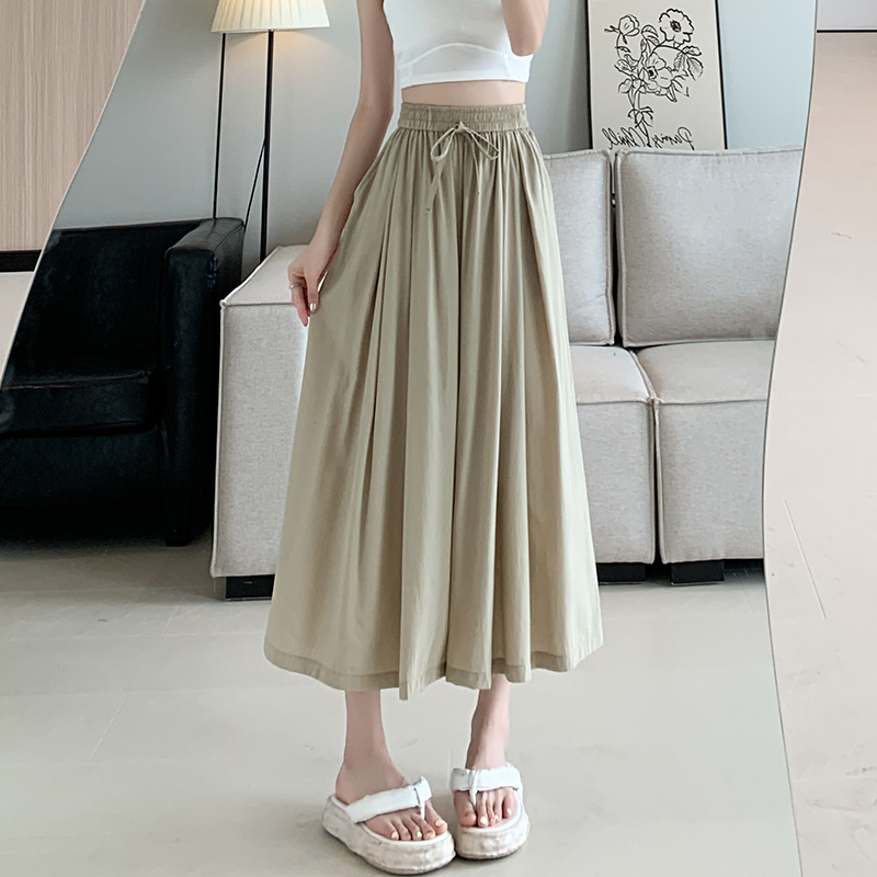 Wide leg Casual cropped pants ice silk culottes for women