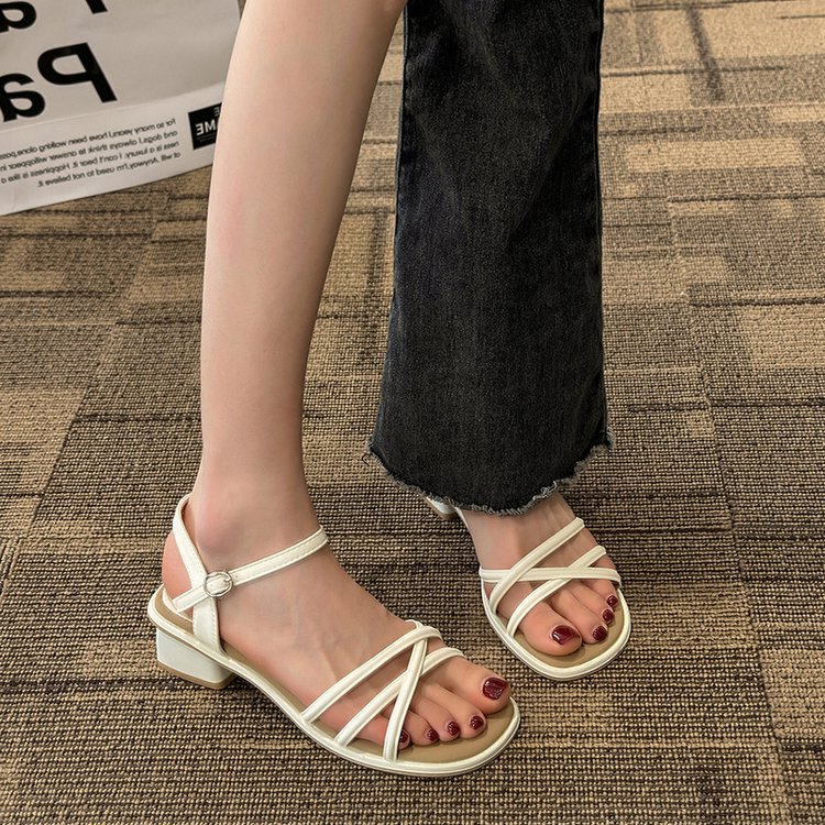 Summer fashion middle-heel square head sandals for women