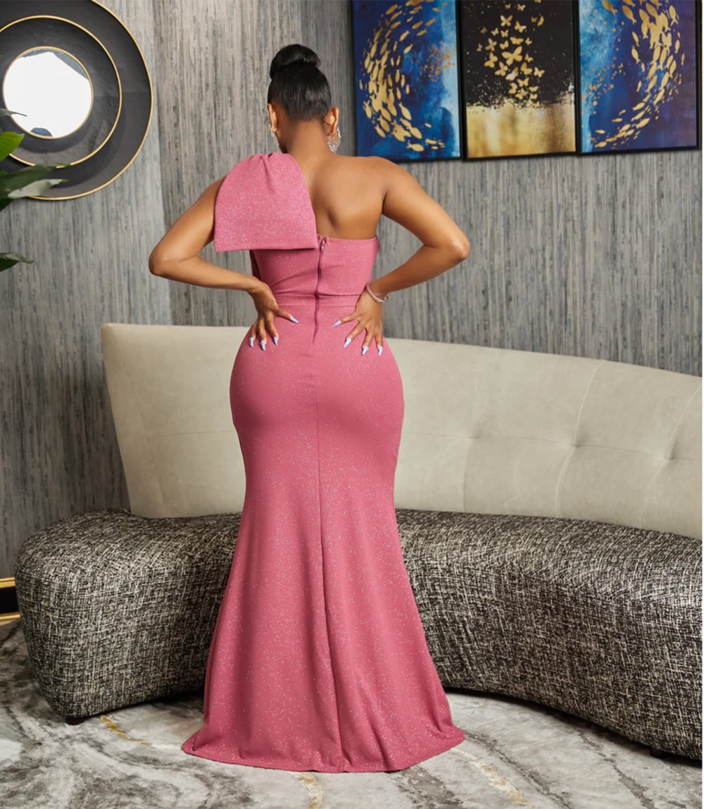 Bow split long dress fashion pure dress for women