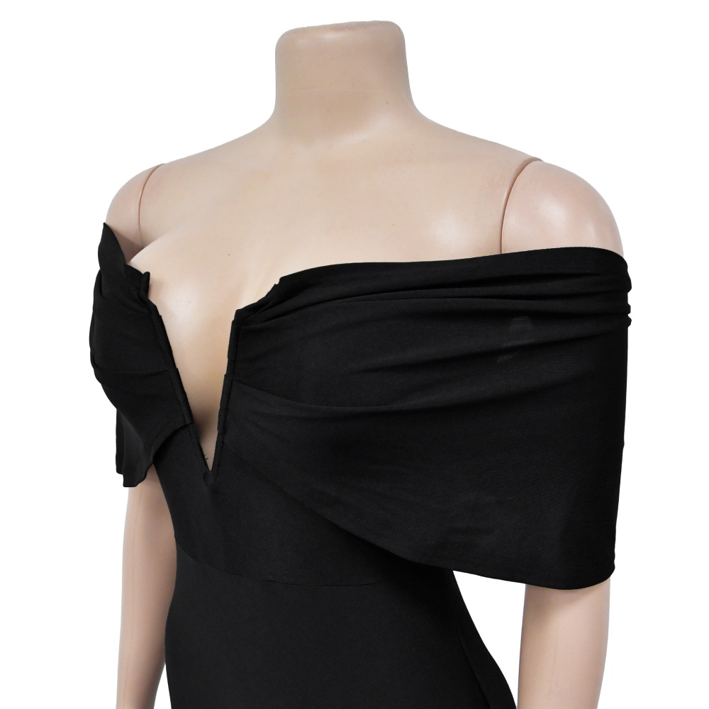 Pure flat shoulder formal dress V-neck dress for women