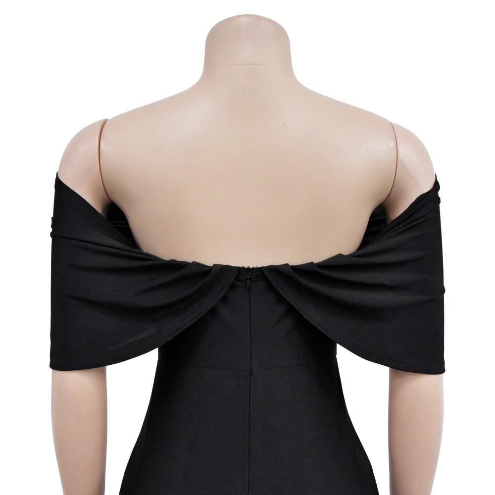 Pure flat shoulder formal dress V-neck dress for women