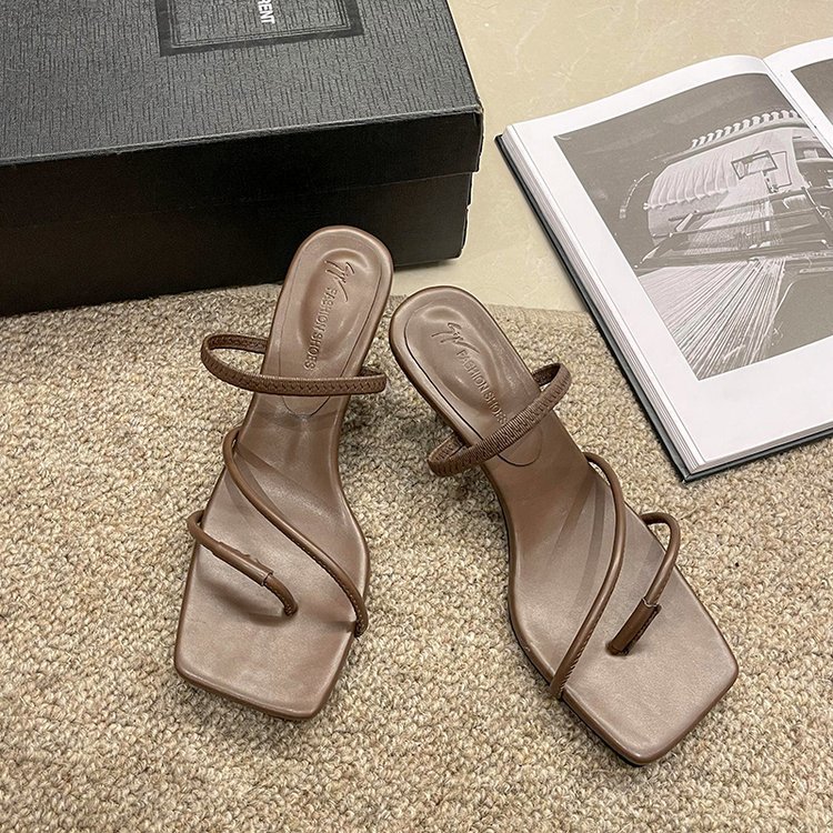Fashion Korean style square head slippers middle-heel summer 