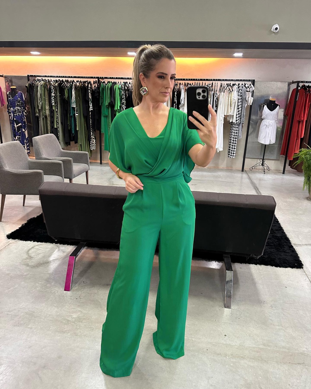 V-neck Casual high waist pure straight jumpsuit