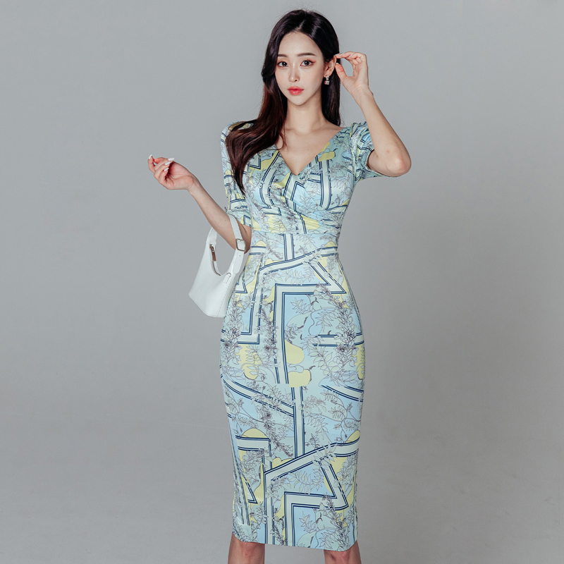 Long sexy fashion printing Korean style package hip summer dress
