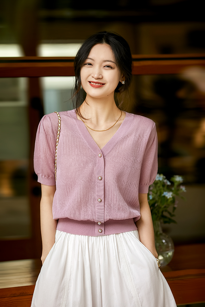 Pullover silk T-shirt knitted small shirt