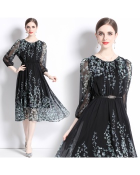 Printing France style imitation silk chiffon dress
