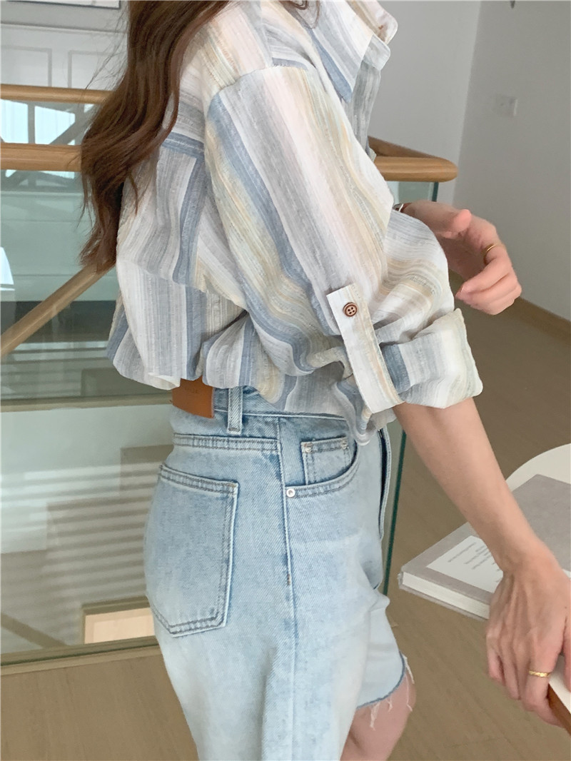Stripe long sleeve sunscreen Korean style shirt