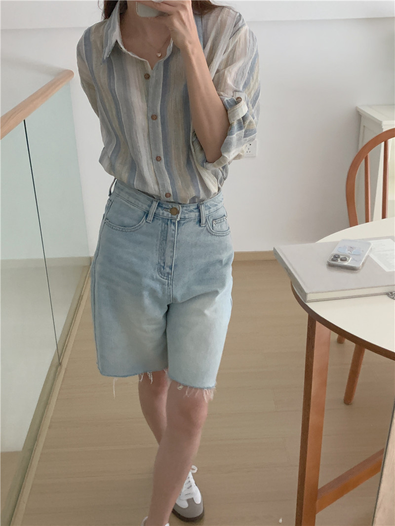 Stripe long sleeve sunscreen Korean style shirt