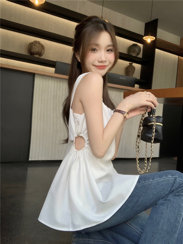Slim vacation round neck vest sling pure simple tops for women