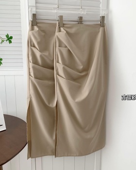 High waist package hip pure split long slim summer skirt