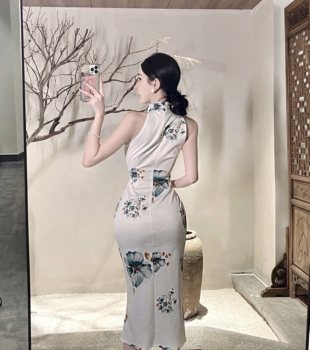 Retro long dress elegant Chinese style cheongsam