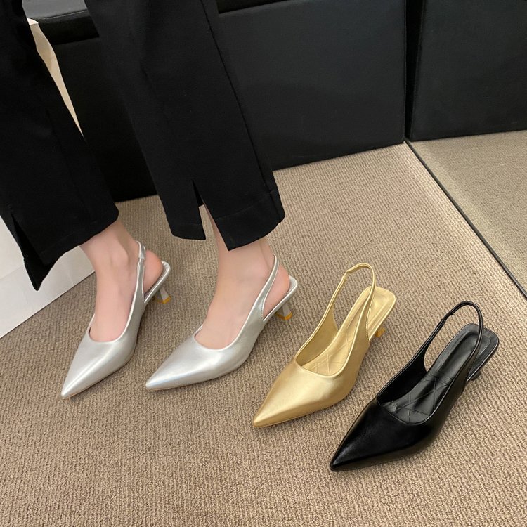Fine-root summer pointed shoes elastic middle-heel sandals