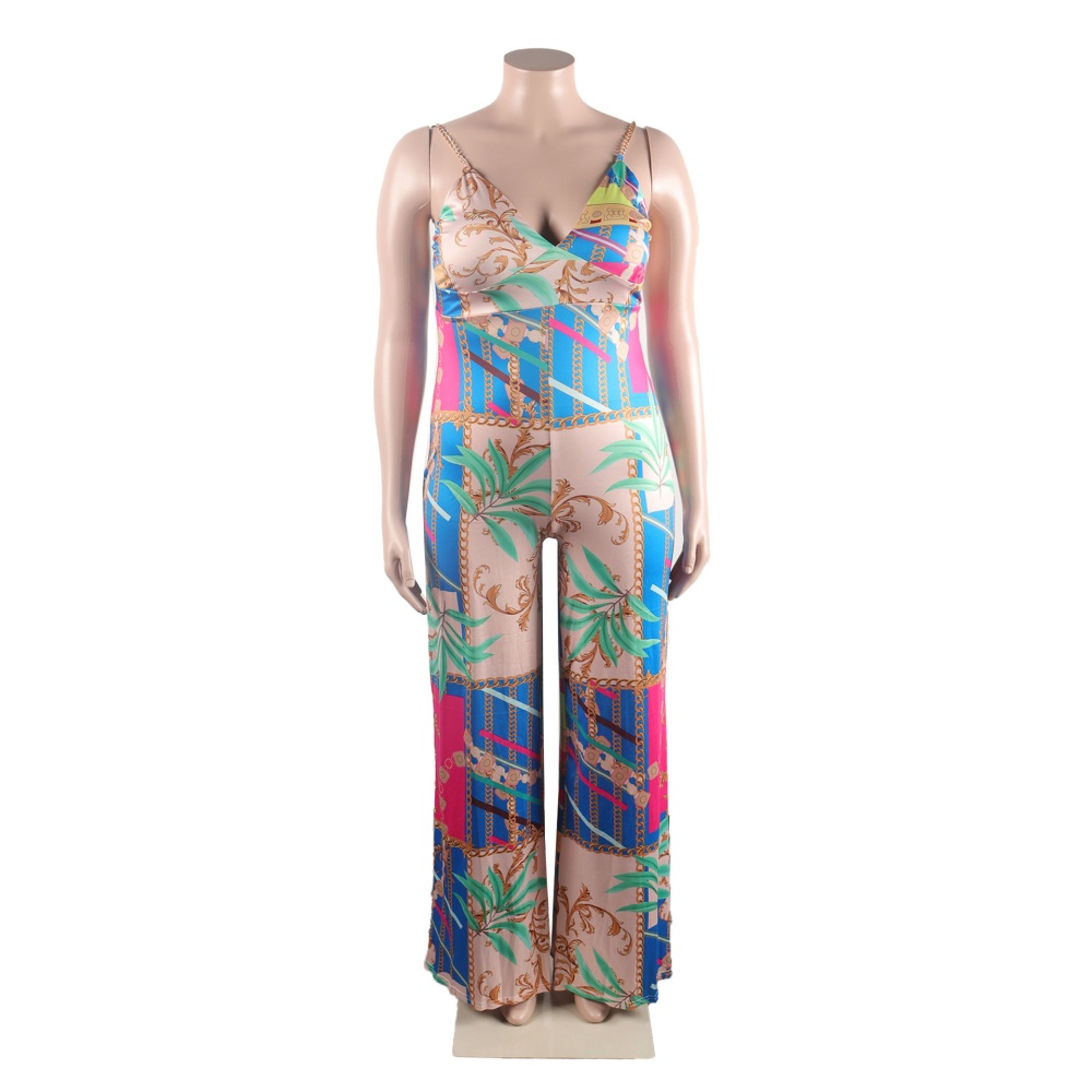 Sling shoulder strap sexy printing metal jumpsuit