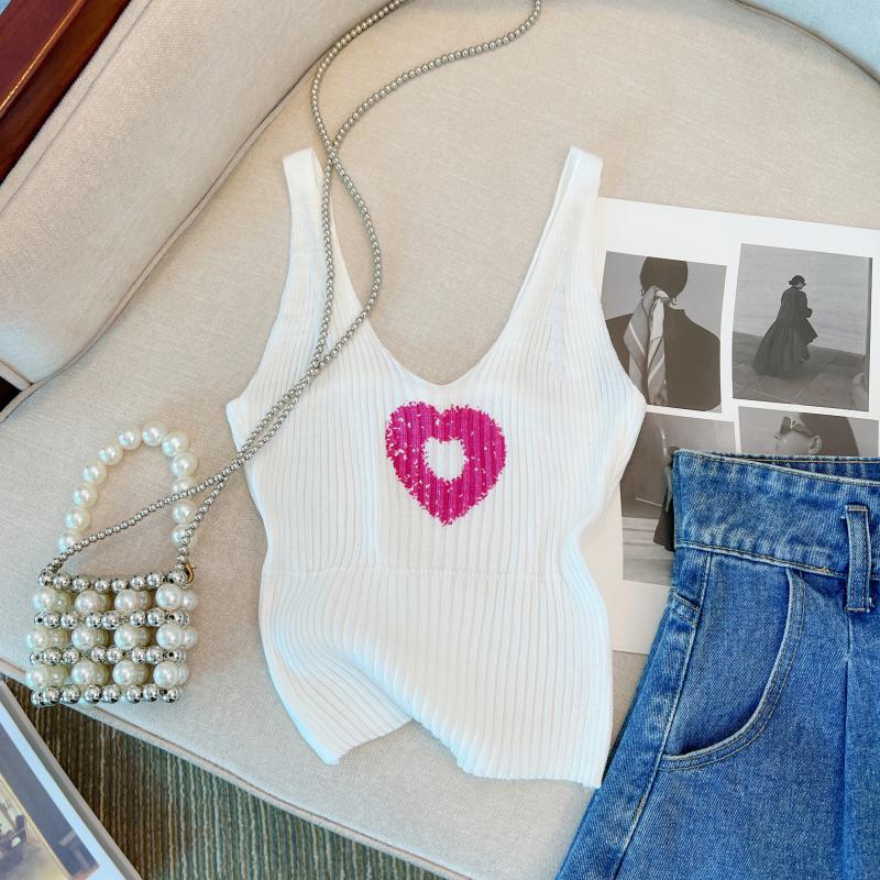 V-neck bottoming summer vest heart knitted tops for women
