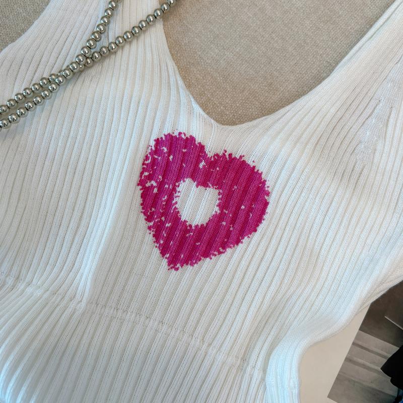 V-neck bottoming summer vest heart knitted tops for women