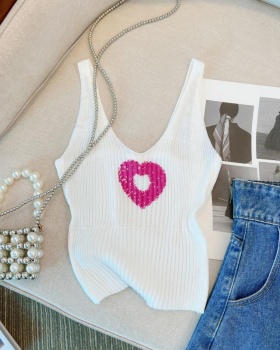 V-neck bottoming summer vest heart knitted tops for women