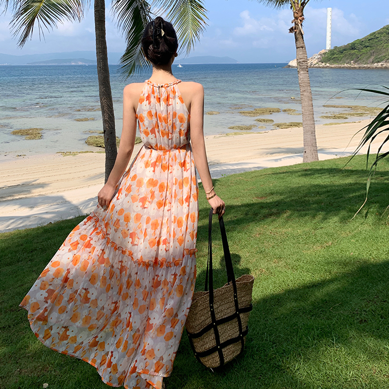 Vacation strapless dress France style seaside long dress