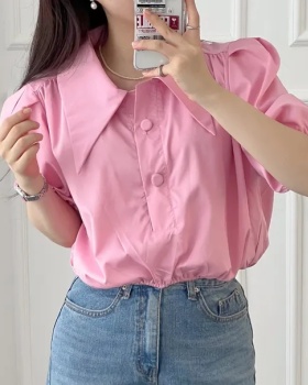 Puff sleeve Korean style lapel shirt short simple tops