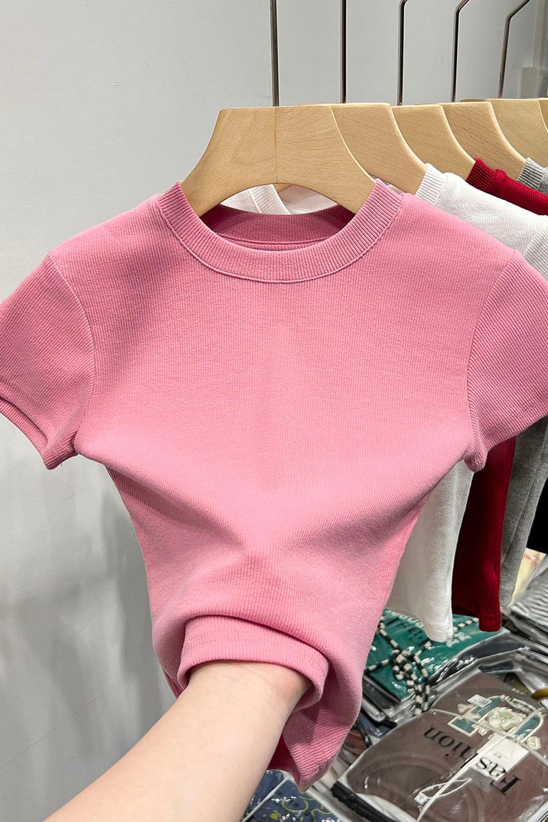 Short sleeve T-shirt pink tops for women
