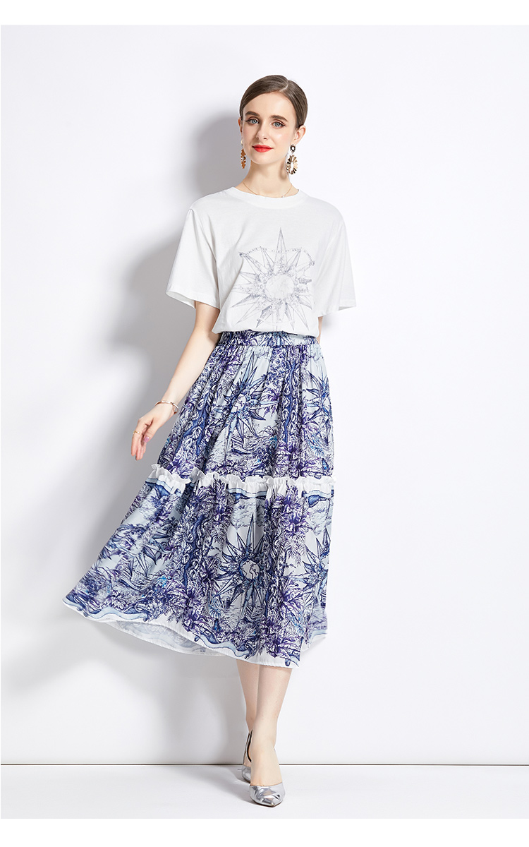 Fashion summer skirt loose T-shirt 2pcs set