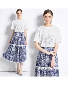 Fashion summer skirt loose T-shirt 2pcs set