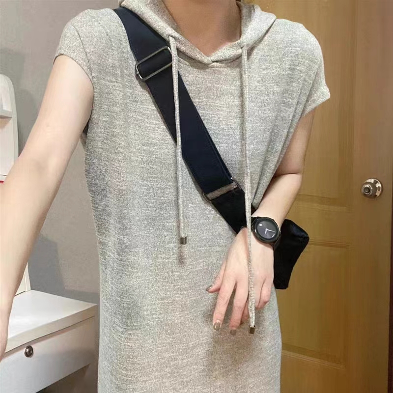 Hooded pure knitted long simple all-match summer dress