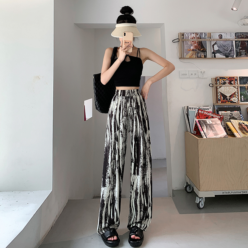 Lazy Casual thin wide leg pants slim high waist pants