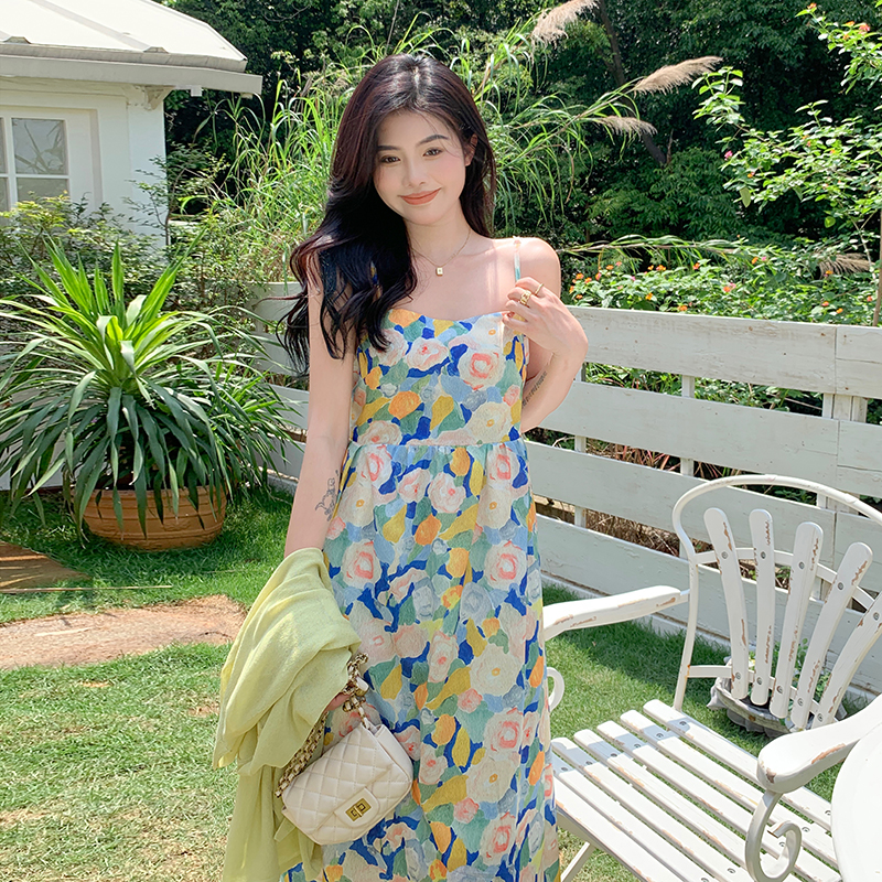 Slim all-match Korean style floral dress 2pcs set