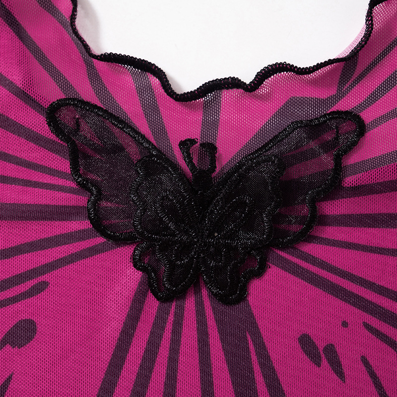 Short butterfly tops navel printing vest for women